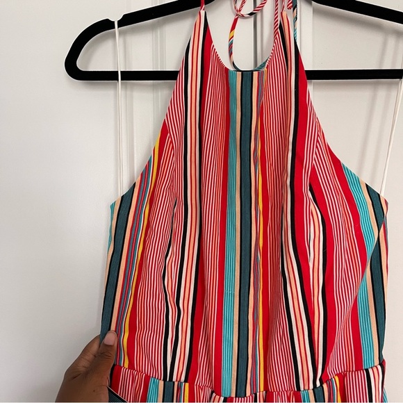 Alice + Olivia Lucie Cropped Wide leg Halter neck‎ Striped Jumpsuit - Picture 4 of 9